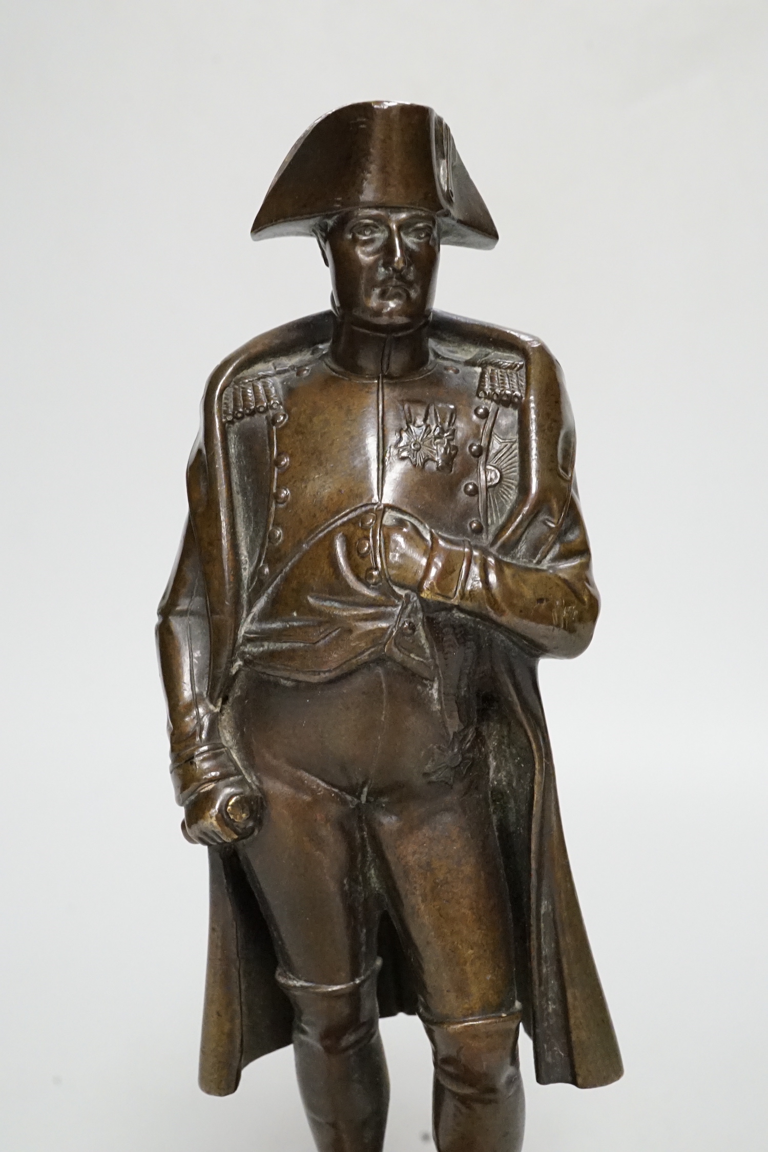 An early 20th century bronze of Napoleon on marble base, 21cm